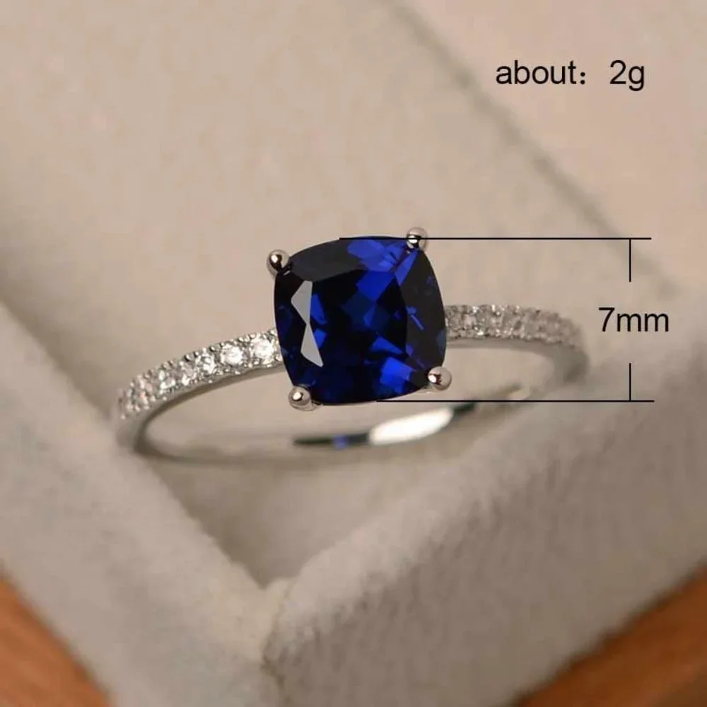 Trendy Anillo Dark Blue Square Gemstone 925 Silver Ring for Women, VIP324